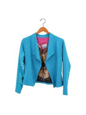 Volt Design Turquoise Blue Printed Lined Wool Blazer Jacket 1 XS S